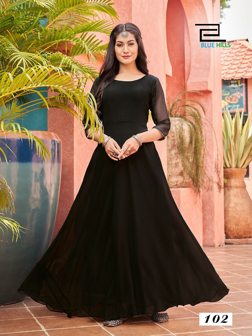 Blue Hills Ginisha Ethnic Wear Plain Georgette Long Anarkali Kurti Collection